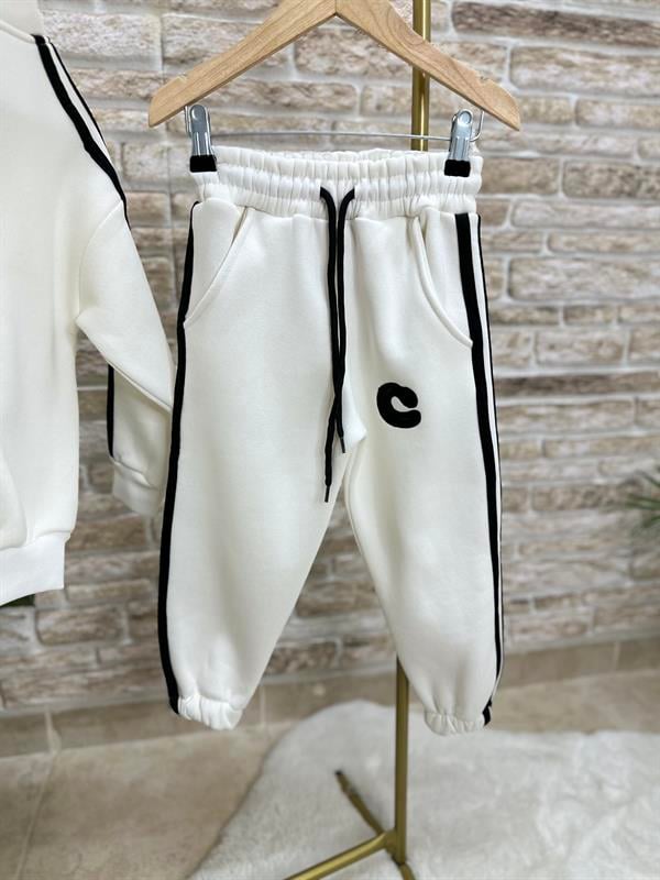 Unisex Şardonlu Fermuarlı Siyah Şeritli Takım