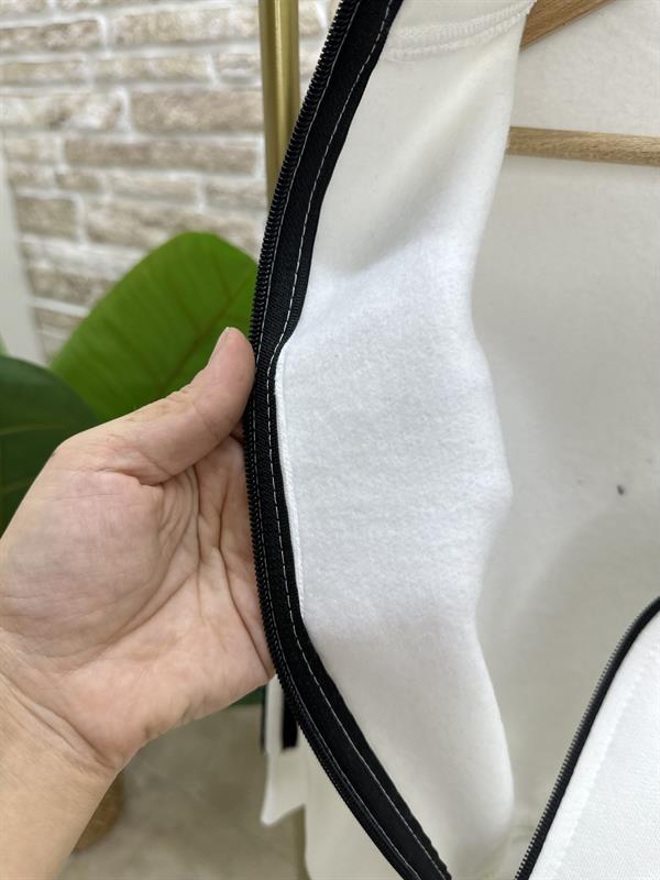 Unisex Şardonlu Fermuarlı Siyah Şeritli Takım