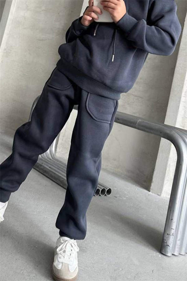 Unisex Şardonlu Kapüşonlu Lacivert Takım