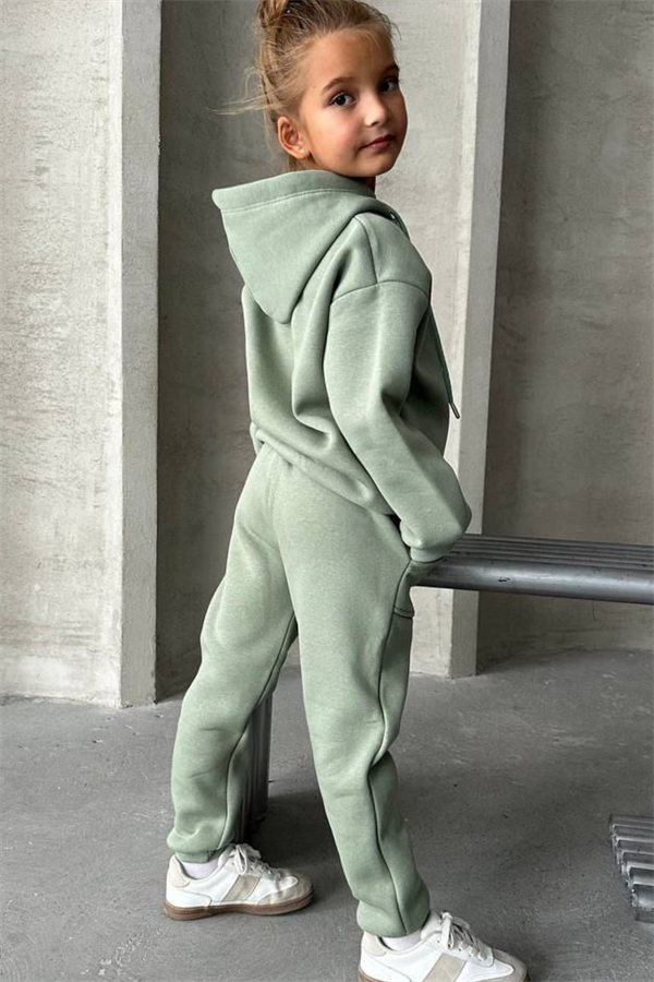 Unisex Şardonlu Kapüşonlu Yeşil Takım