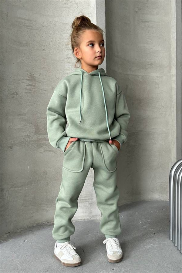 Unisex Şardonlu Kapüşonlu Yeşil Takım