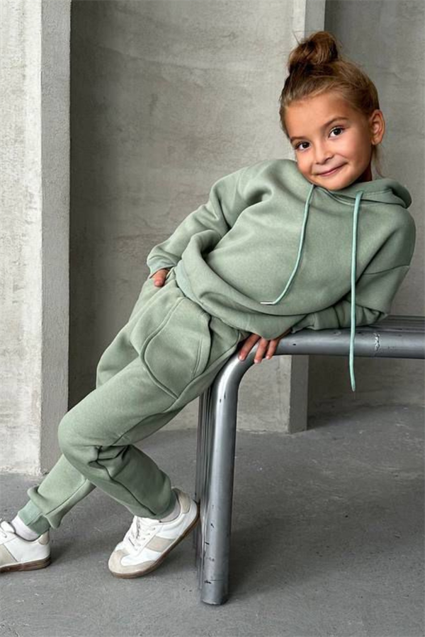 Unisex Şardonlu Kapüşonlu Yeşil Takım