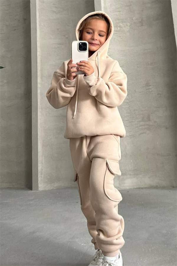 Unisex Şardonlu Kargo Cepli Bej Takım