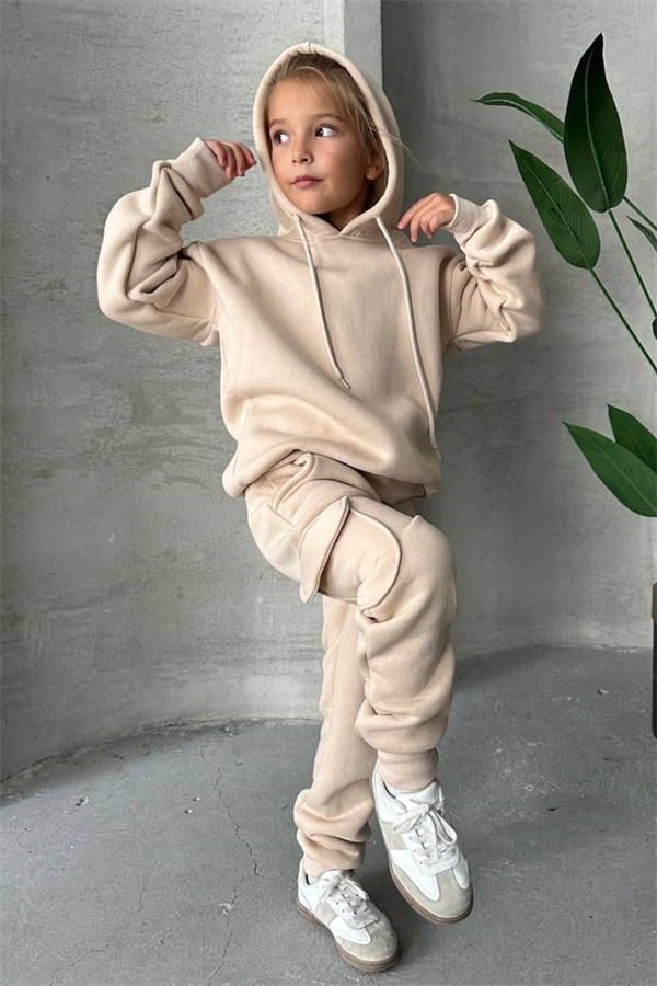 Unisex Şardonlu Kargo Cepli Bej Takım