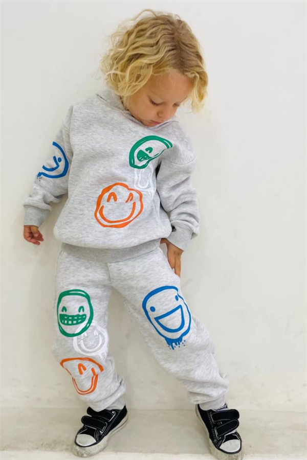 Unisex Şardonlu Smile Gri Takım