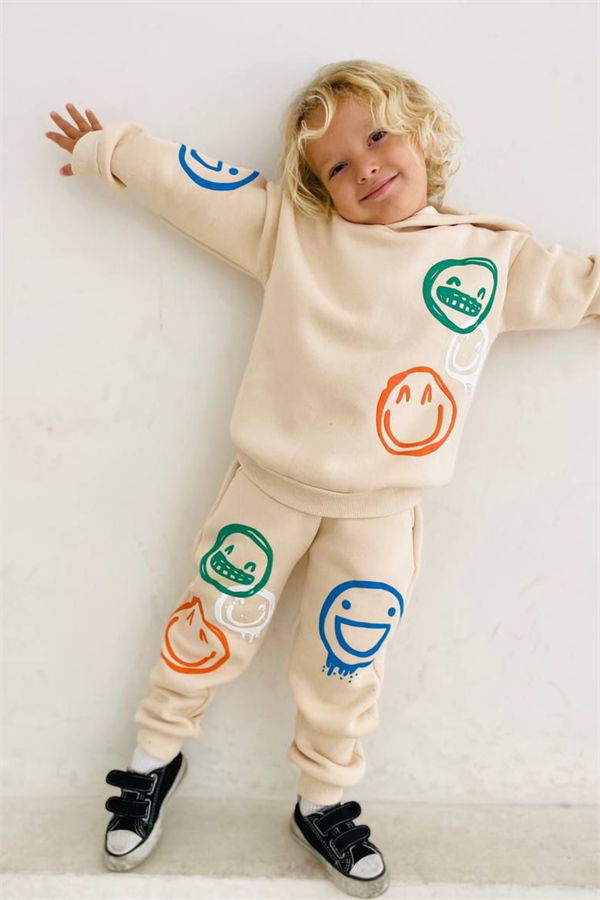 Unisex Şardonlu Smile Krem Takım