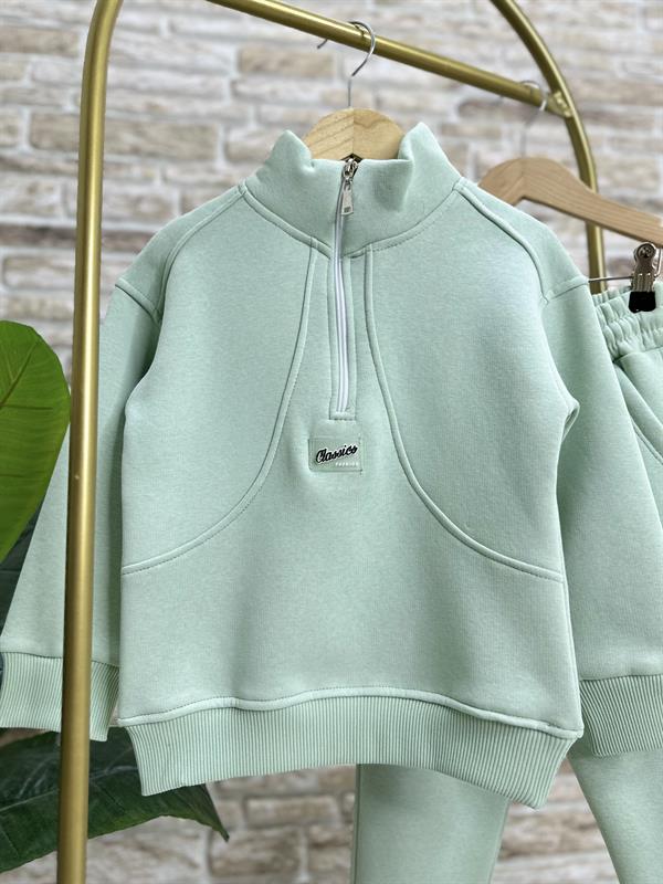 Unisex Şardonlu Yeşil Dik Yaka Fermuarlı Takım