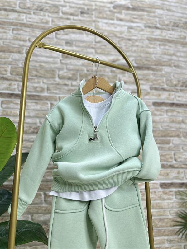 Unisex Şardonlu Yeşil Dik Yaka Fermuarlı Takım