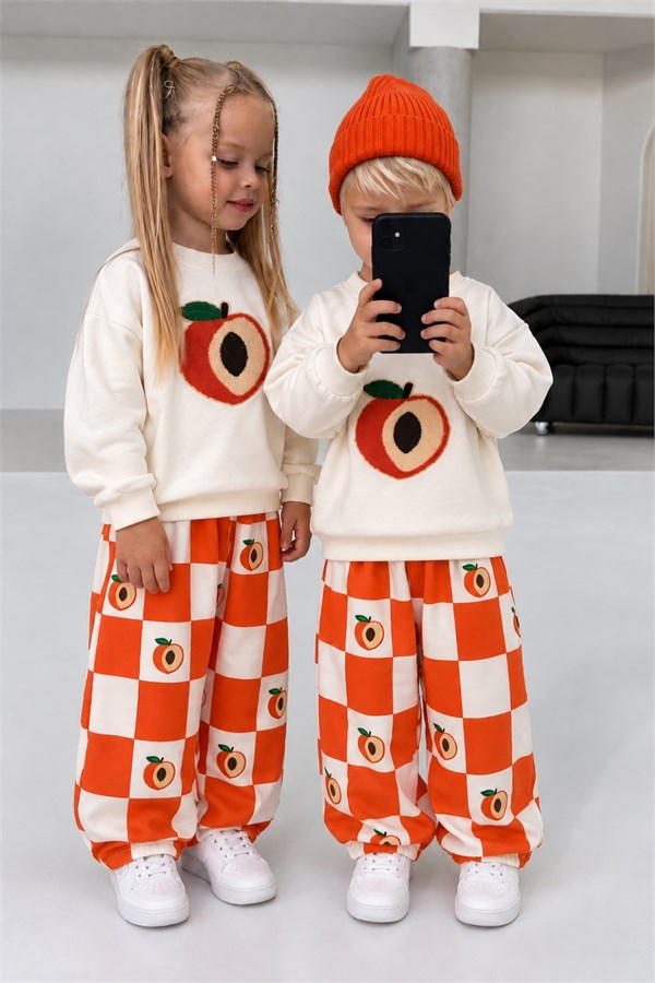 Unisex Şeftali  İşlemeli Takım