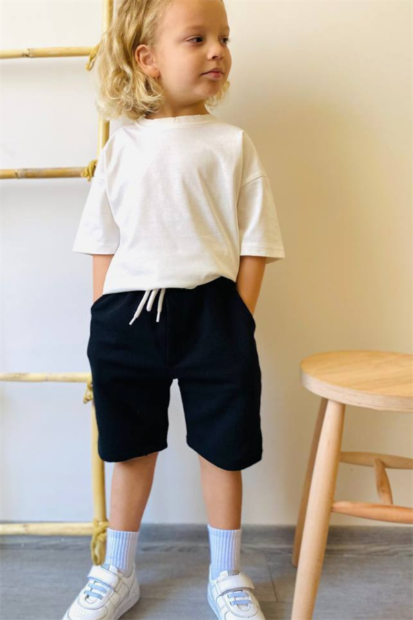 Unisex Siyah Beyaz Şortlu Takım