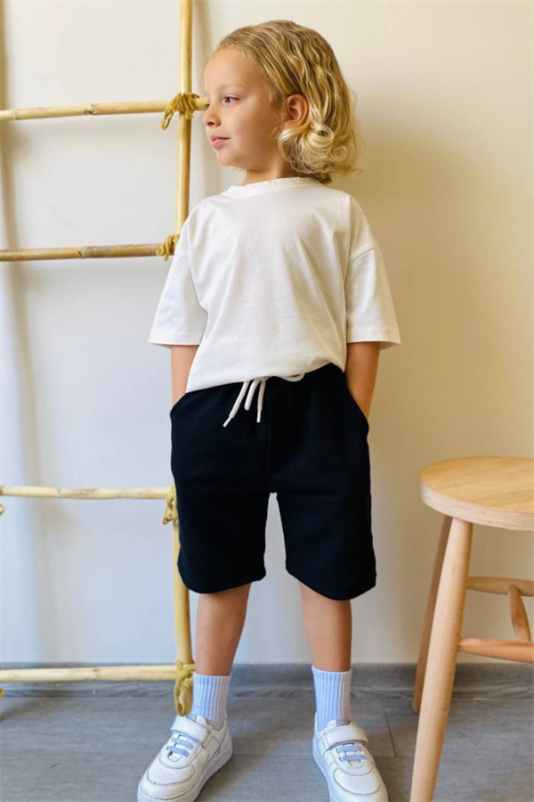 Unisex Siyah Beyaz Şortlu Takım