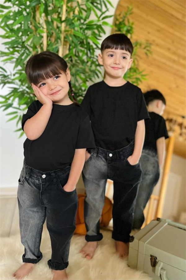 Unisex Siyah Yıkamalı Jean Pantolon
