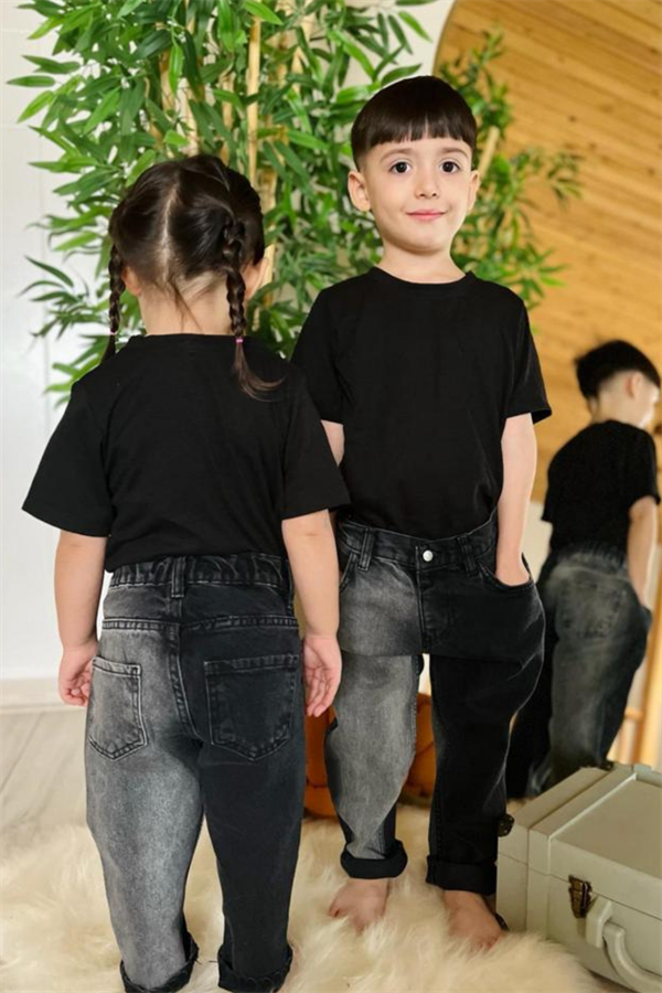 Unisex Siyah Yıkamalı Jean Pantolon