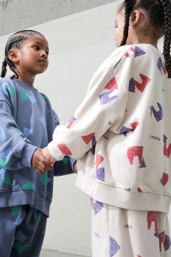Unisex Sloganlı Navi Oversize Takım