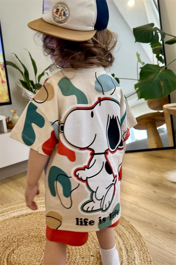 Unisex Snopy Kırmızı Şortlu Takım