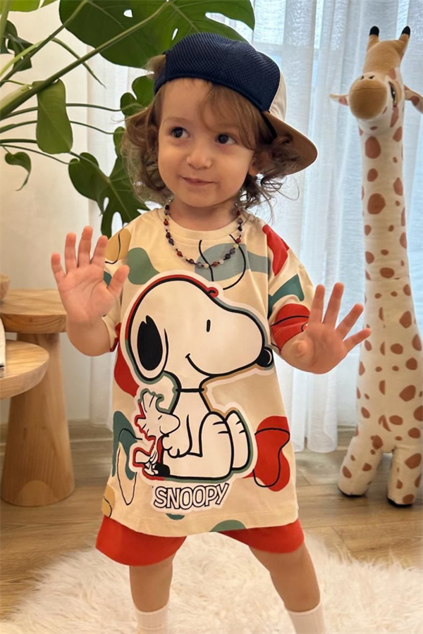 Unisex Snopy Kırmızı Şortlu Takım