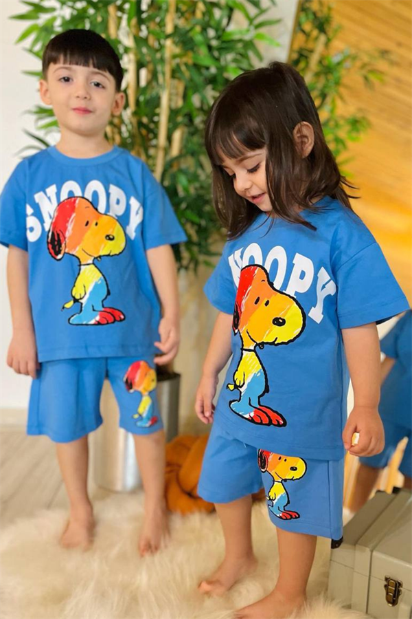 Unisex Snopy Mavi Şortlu Takım