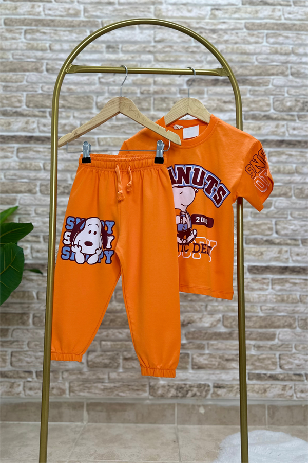 Unisex Snopy Peanuts Oranj Tshirt Eşofman Takım