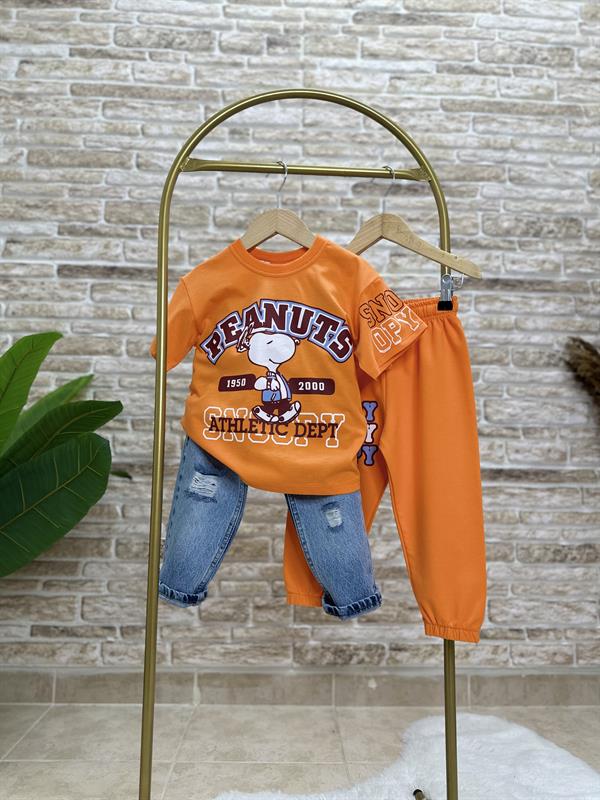 Unisex Snopy Peanuts Oranj Tshirt Eşofman Takım