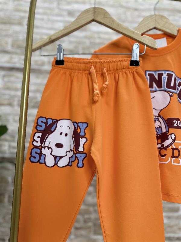 Unisex Snopy Peanuts Oranj Tshirt Eşofman Takım