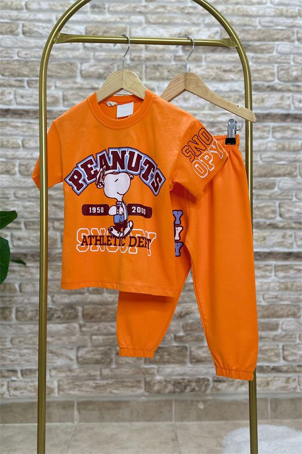 Unisex Snopy Peanuts Oranj Tshirt Eşofman Takım