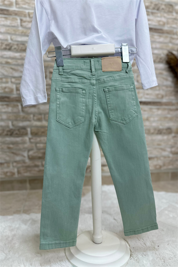 Unisex Çocuk Su Yeşili Jean Pantolon