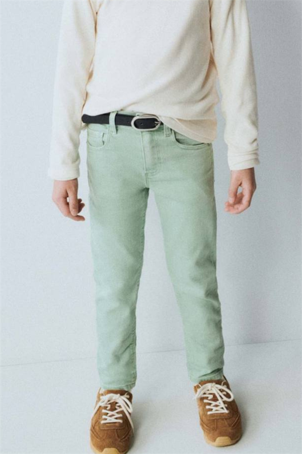 Unisex Çocuk Su Yeşili Jean Pantolon