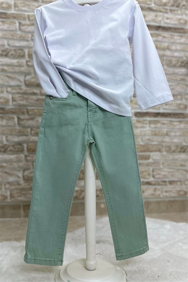 Unisex Çocuk Su Yeşili Jean Pantolon