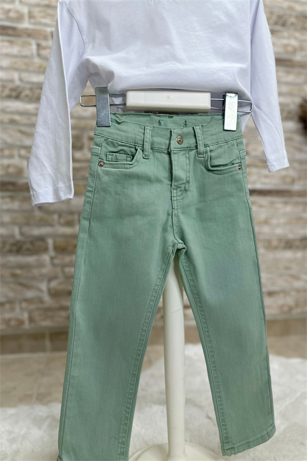 Unisex Çocuk Su Yeşili Jean Pantolon