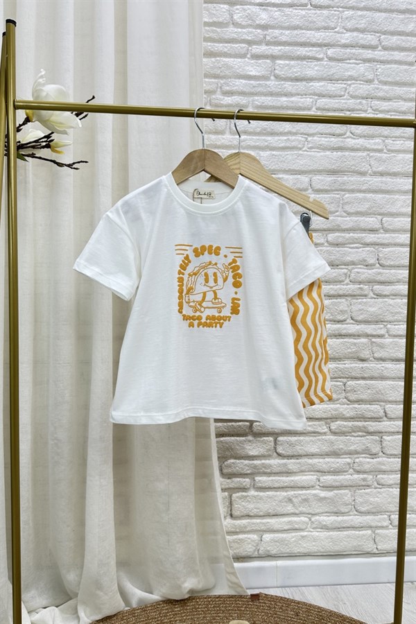 Unisex Taco Baskılı Oranj Şortlu Takım