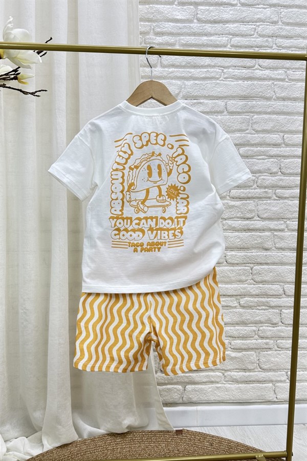 Unisex Taco Baskılı Oranj Şortlu Takım