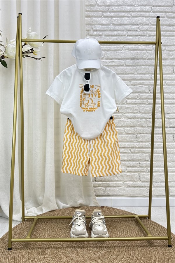 Unisex Taco Baskılı Oranj Şortlu Takım