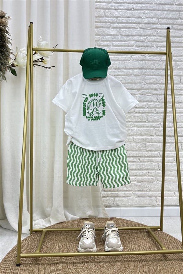 Unisex Taco Baskılı Yeşil Şortlu Takım