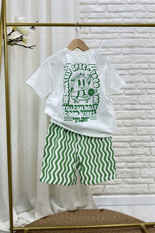 Unisex Taco Baskılı Yeşil Şortlu Takım