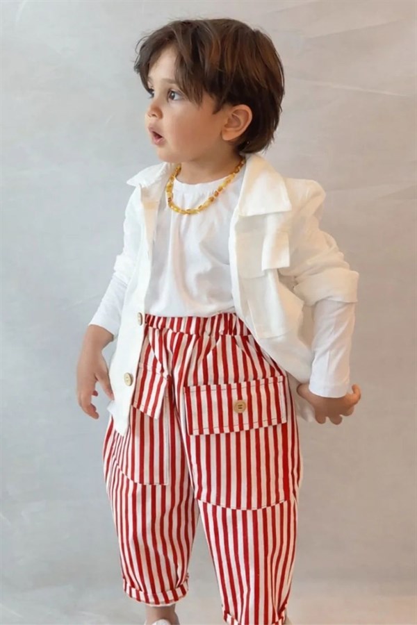 Unisex Trenç Gömlek Kırmızı Çizgili Pantolon