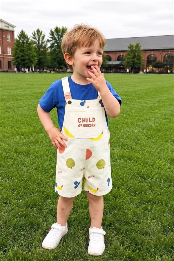 Unisex Tshirt Dahil Child Saks Şortlu Salopet
