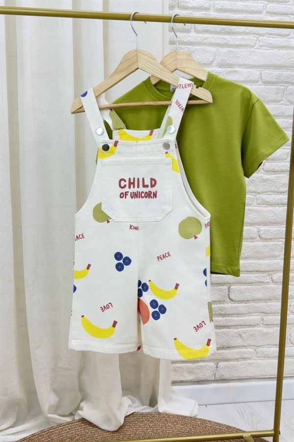 Unisex Tshirt Dahil Child Yeşil Şortlu Salopet