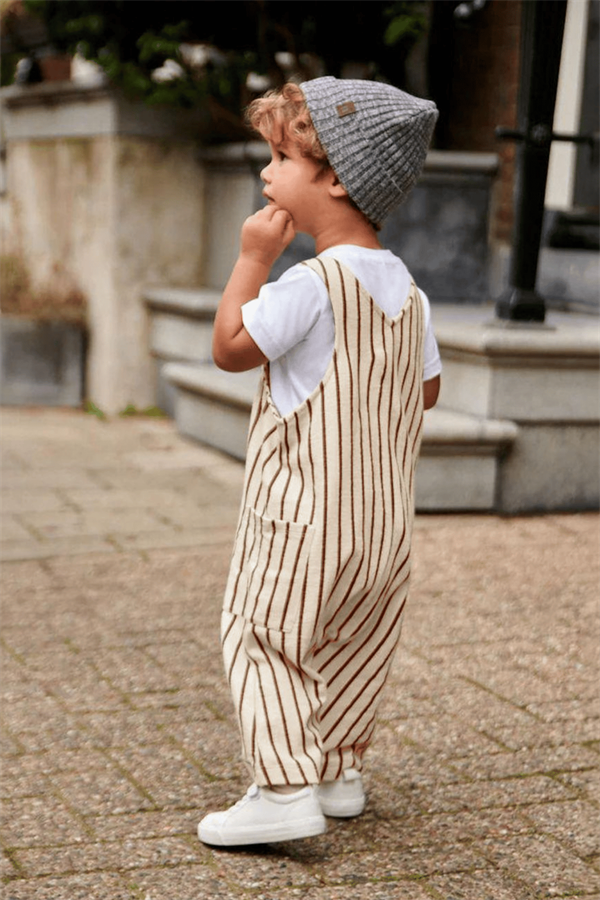 Unisex Tshirt Dahil Çizgili Salopet İkili Takım