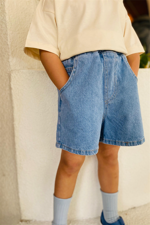 Unisex Tshirt & Denim Şortlu Mavi Takım