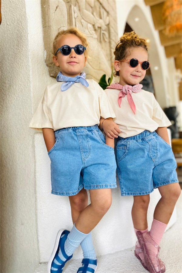 Unisex Tshirt & Denim Şortlu Mavi Takım