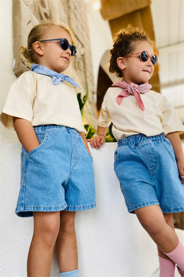 Unisex Tshirt & Denim Şortlu Mavi Takım