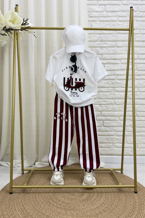 Unisex Tshirtlü Ciao Bella Bordo Takım