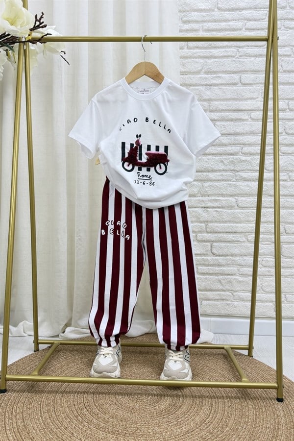 Unisex Tshirtlü Ciao Bella Bordo Takım