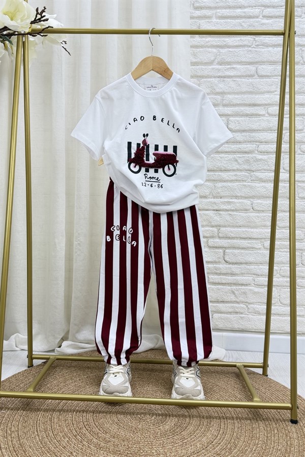 Unisex Tshirtlü Ciao Bella Bordo Takım