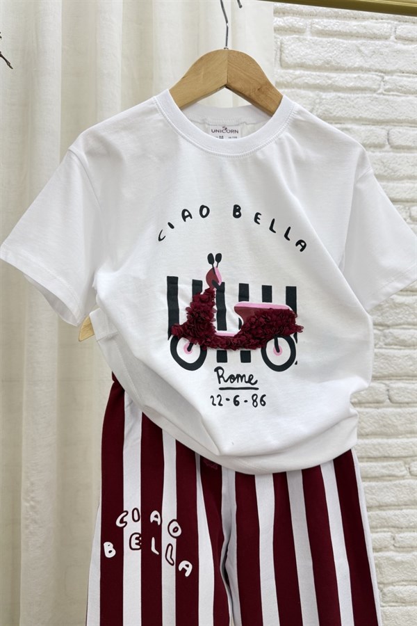 Unisex Tshirtlü Ciao Bella Bordo Takım