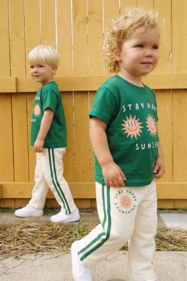 Unisex Tshirtlü Happy Yeşil İkili Takım