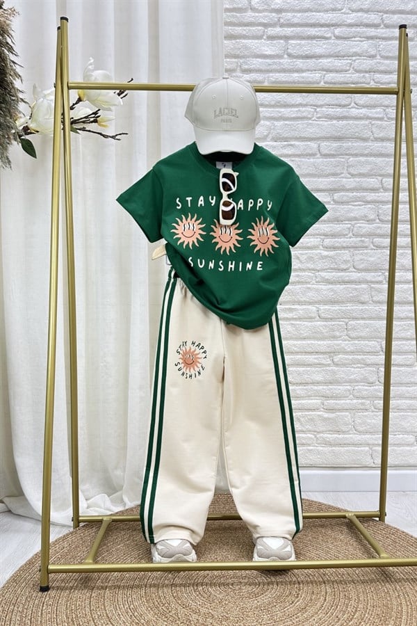 Unisex Tshirtlü Happy Yeşil İkili Takım