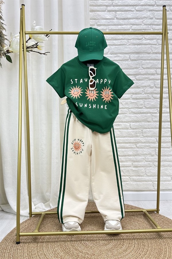 Unisex Tshirtlü Happy Yeşil İkili Takım