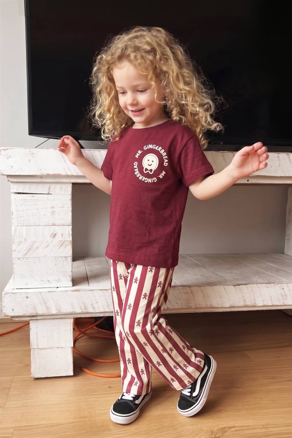 Unisex Tshirtlü Kurabiyeli Bordo Takım