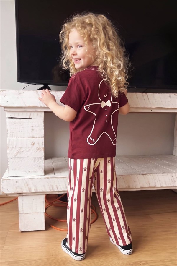 Unisex Tshirtlü Kurabiyeli Bordo Takım